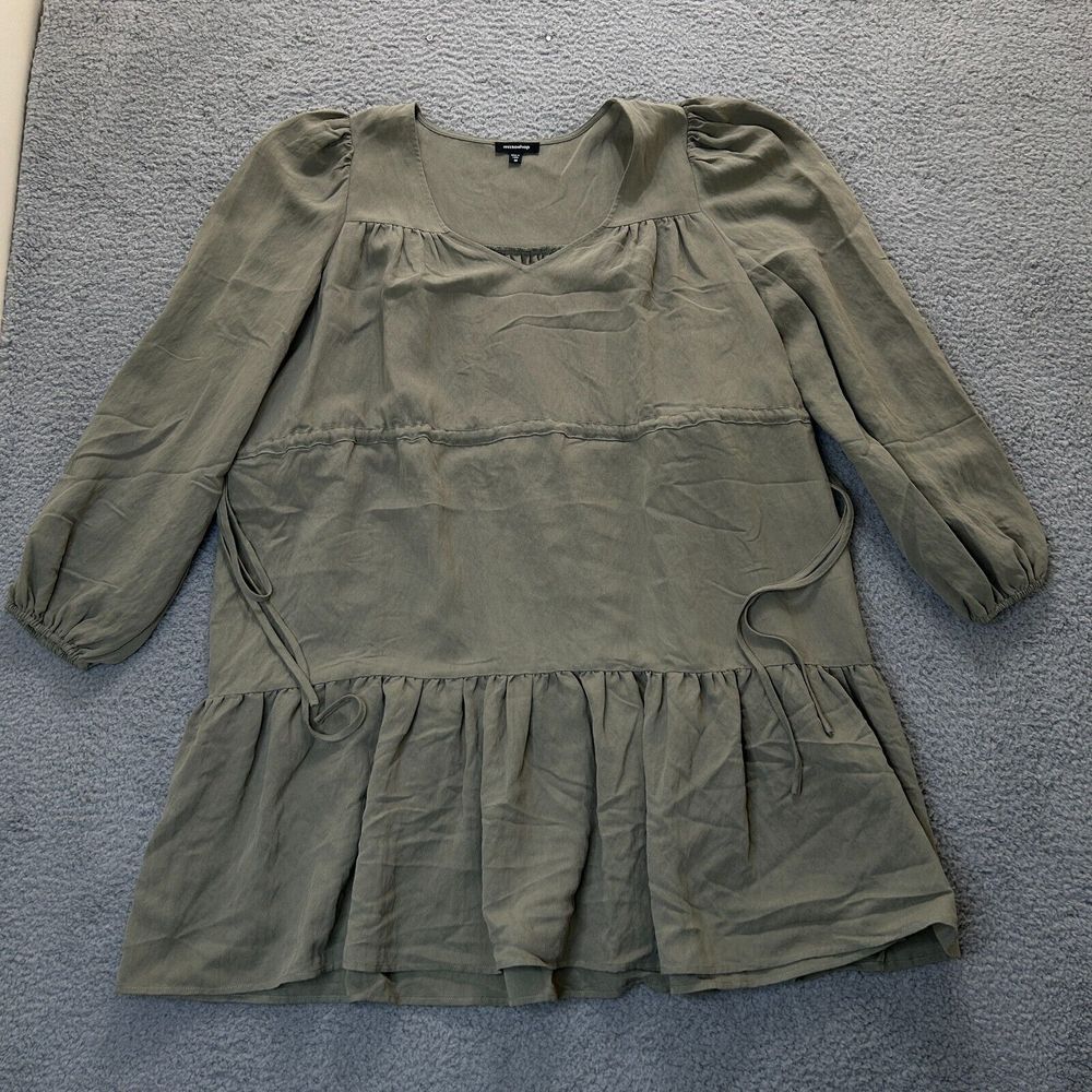 Mittoshop Dress Womens Medium Green Adjustable Drawstring Waist‎ Balloon Sleeves